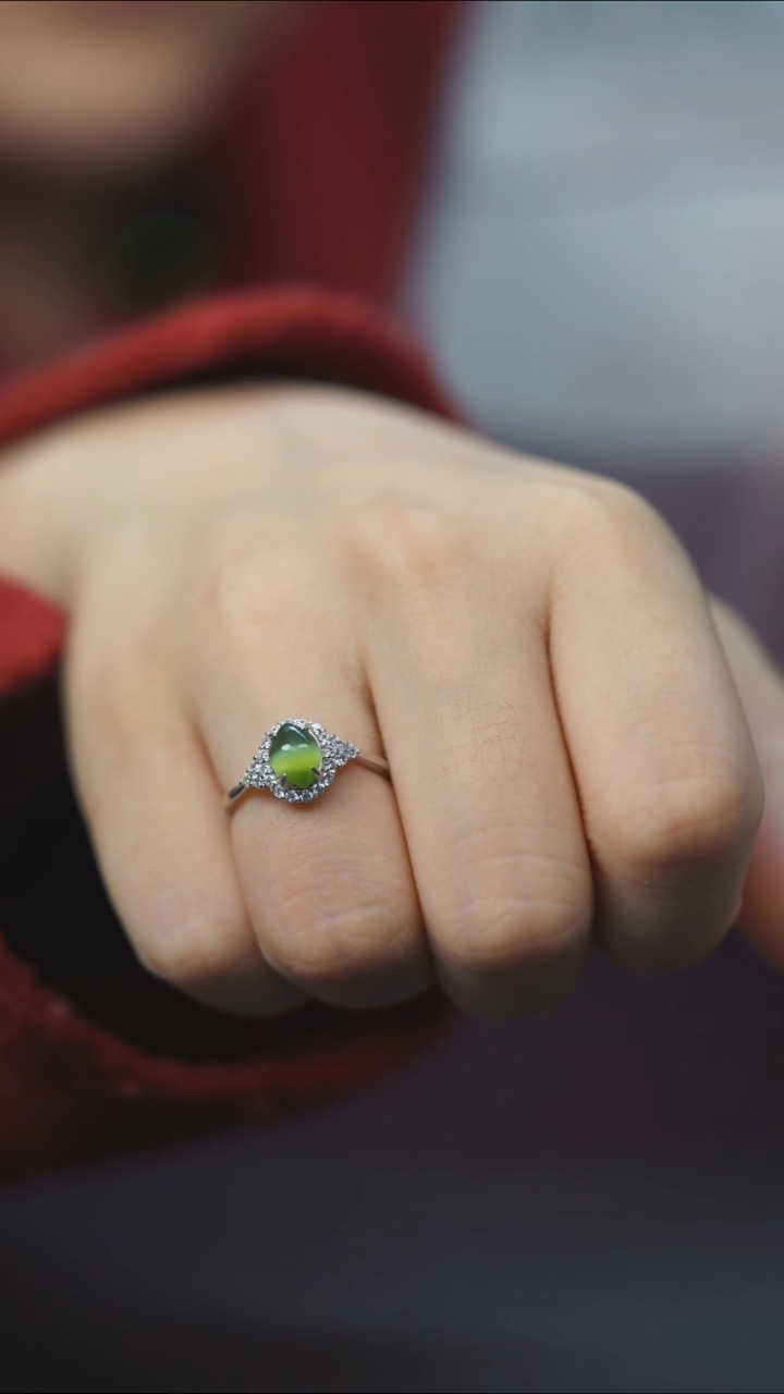 未镶嵌戒指和田玉一线猫 猫眼蛋面 开口戒 HC30170