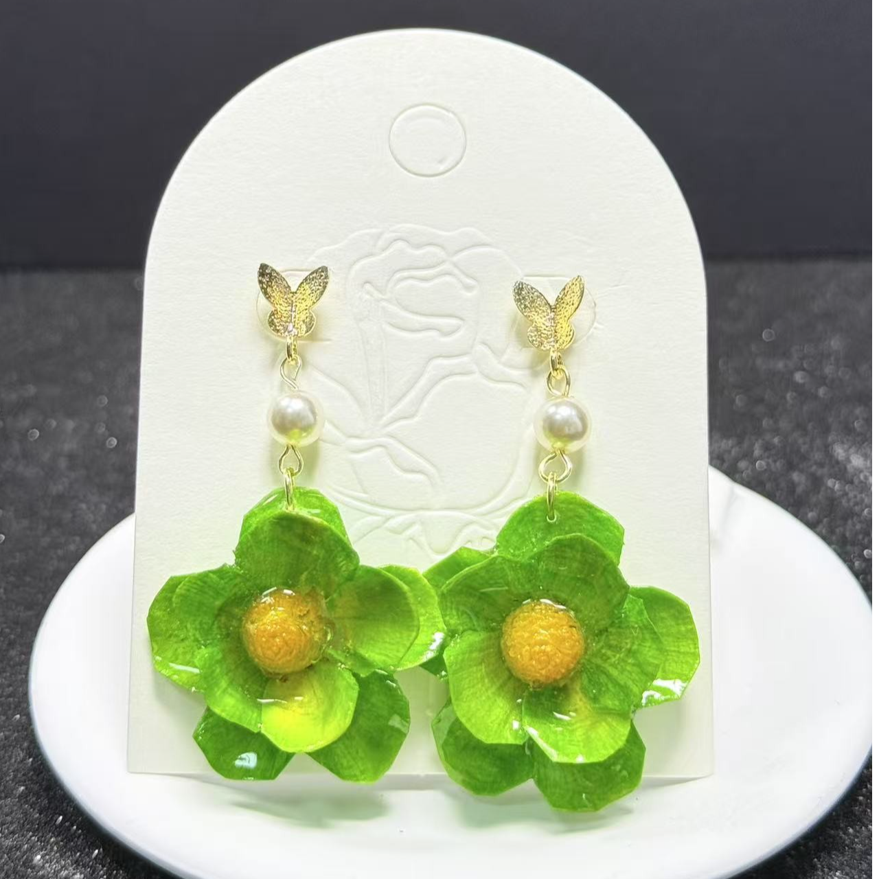 铜合金树脂耳饰 永生鲜花手作工艺耳饰 银莲花 百搭 精美 纯手工