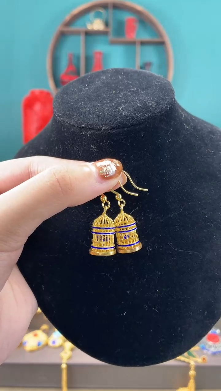 非遗手工花丝镶嵌耳环