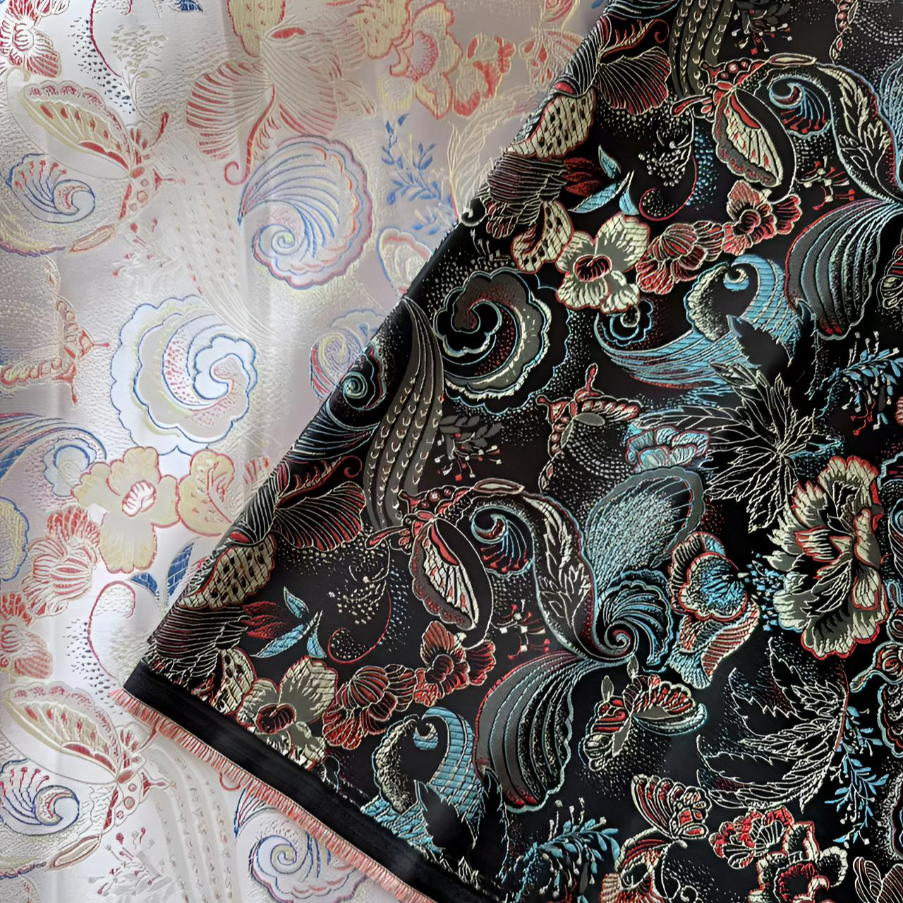 蝶恋花图案织锦缎马甲唐装面料国风旗袍连衣裙藏袍手工diy