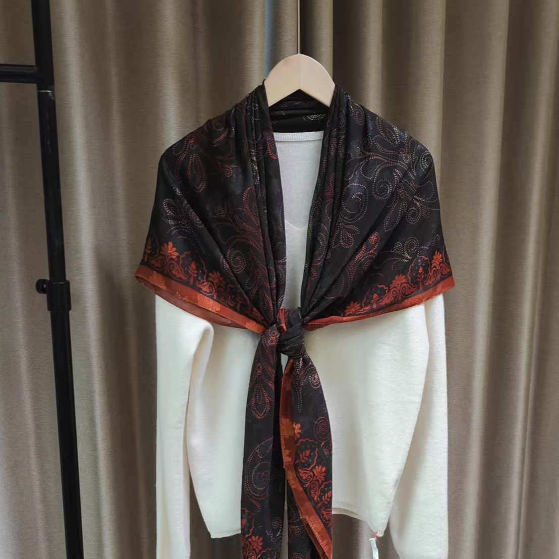 （卷尾花）烧花围巾135*135左右方巾