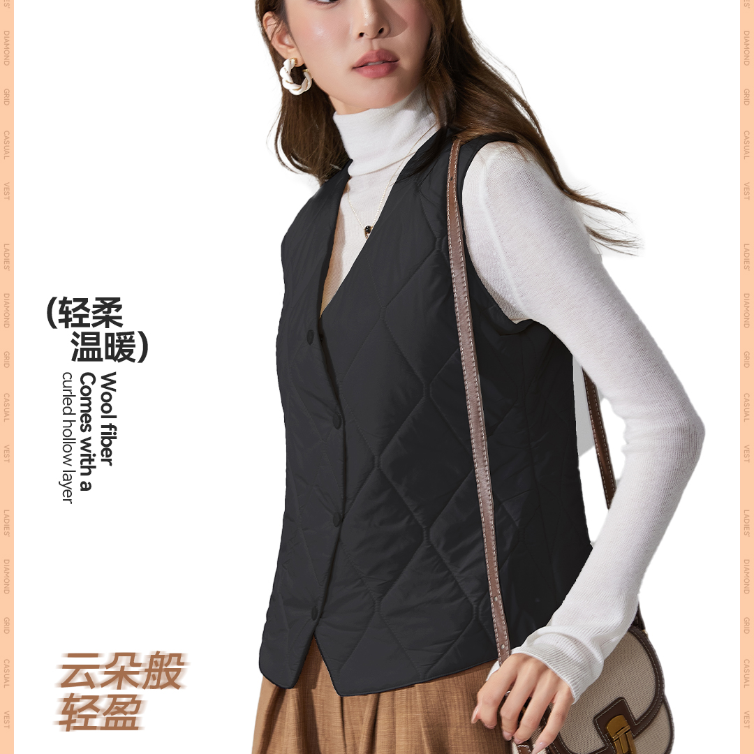 3632女士菱格休闲马甲秋冬季保暖时尚舒适百搭纯色马甲