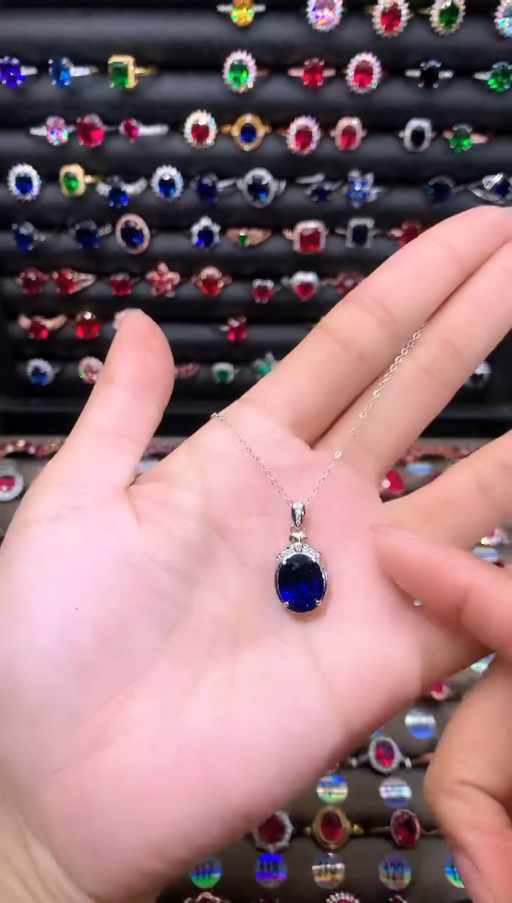 【闪购商品】蓝宝石吊坠(赠链)银S925镶嵌1012