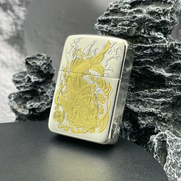 zippo打火机正品XZ1941镀银鎏金鱼化龙