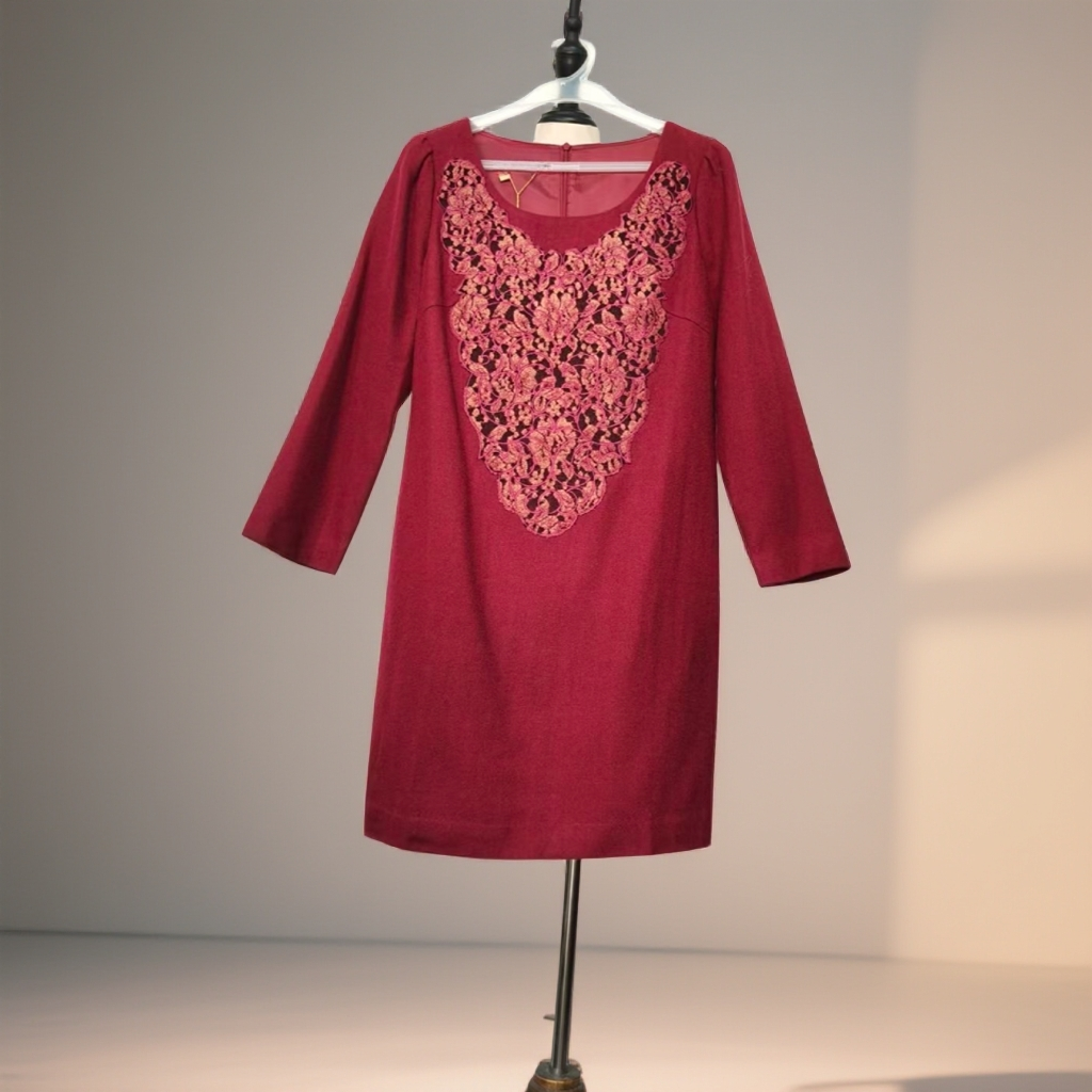 秋季新款气质圆领刺绣宽松秋冬蕾丝连衣裙裙子C757