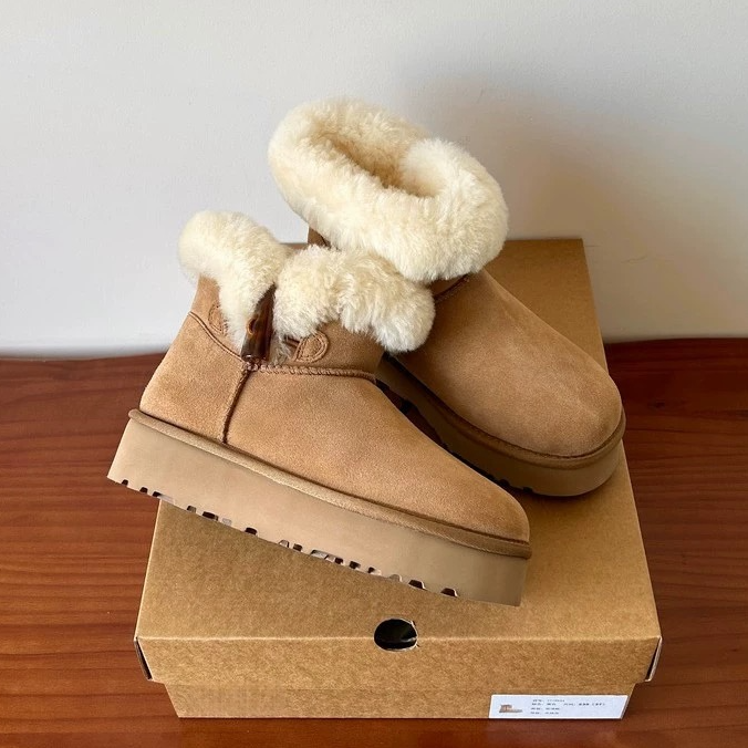 一粒牛角扣【真皮羊毛】雪地靴厚底加厚保暖防滑中筒女靴东北棉鞋