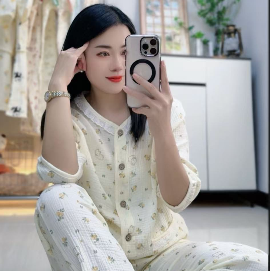 【2025升级版】七分袖睡衣家居服套装加密纯棉母婴级双层棉纱