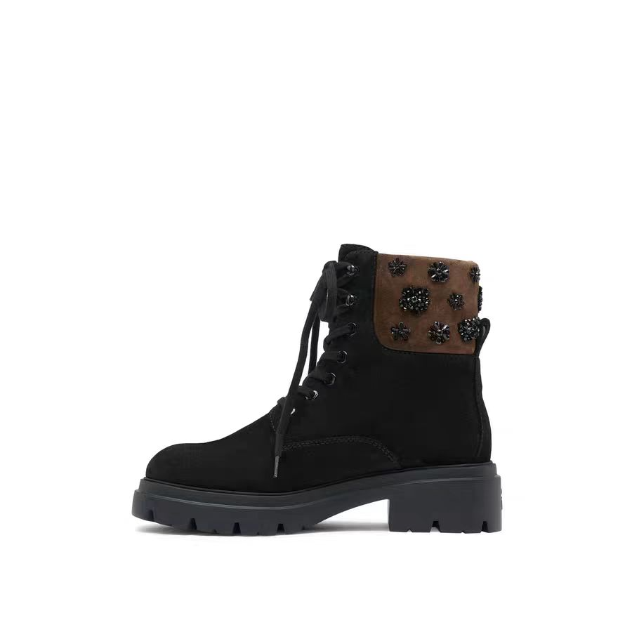 【太原天美】SW HUDSON LACE-UP BOOTIE黑/桃木棕磨砂皮短靴