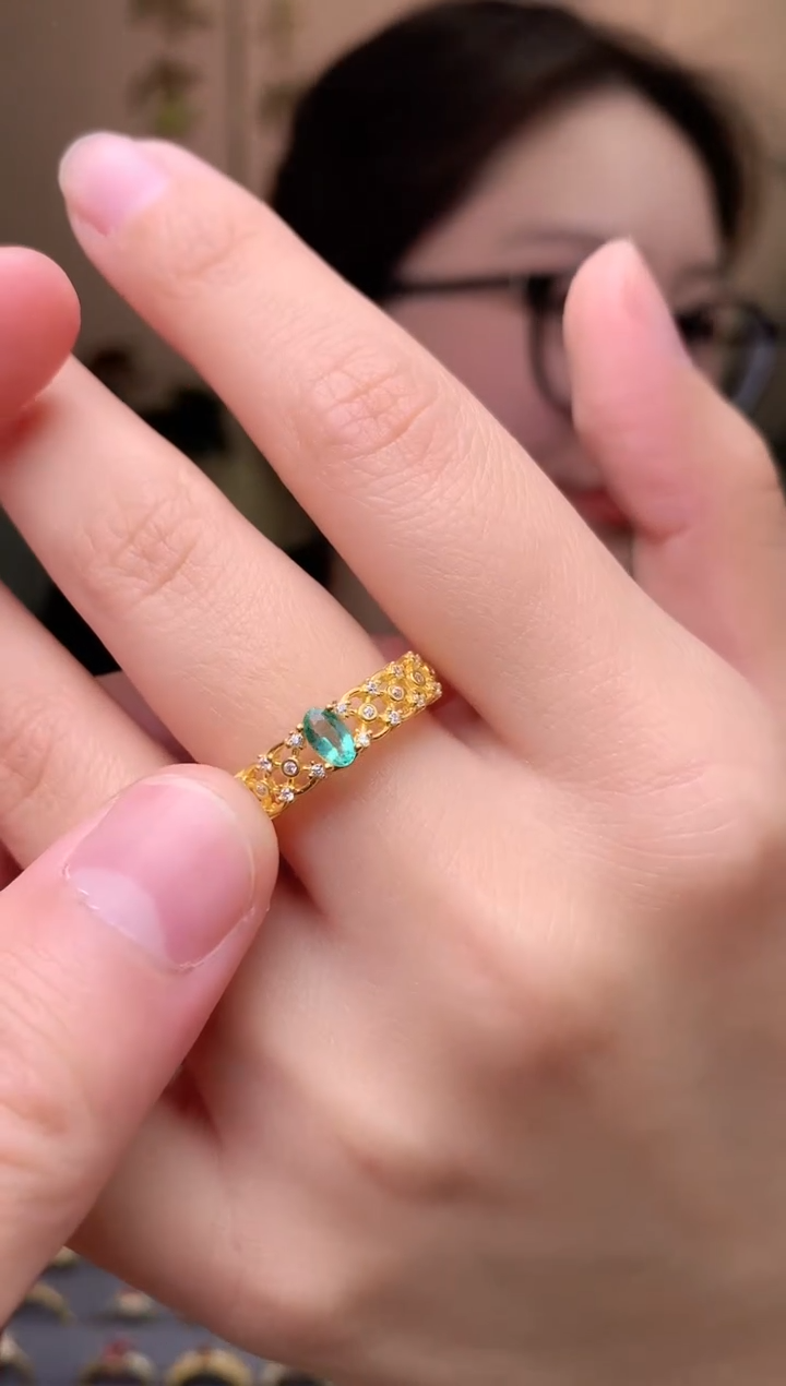 【闪购商品】祖母绿戒指银S925镶嵌戒指