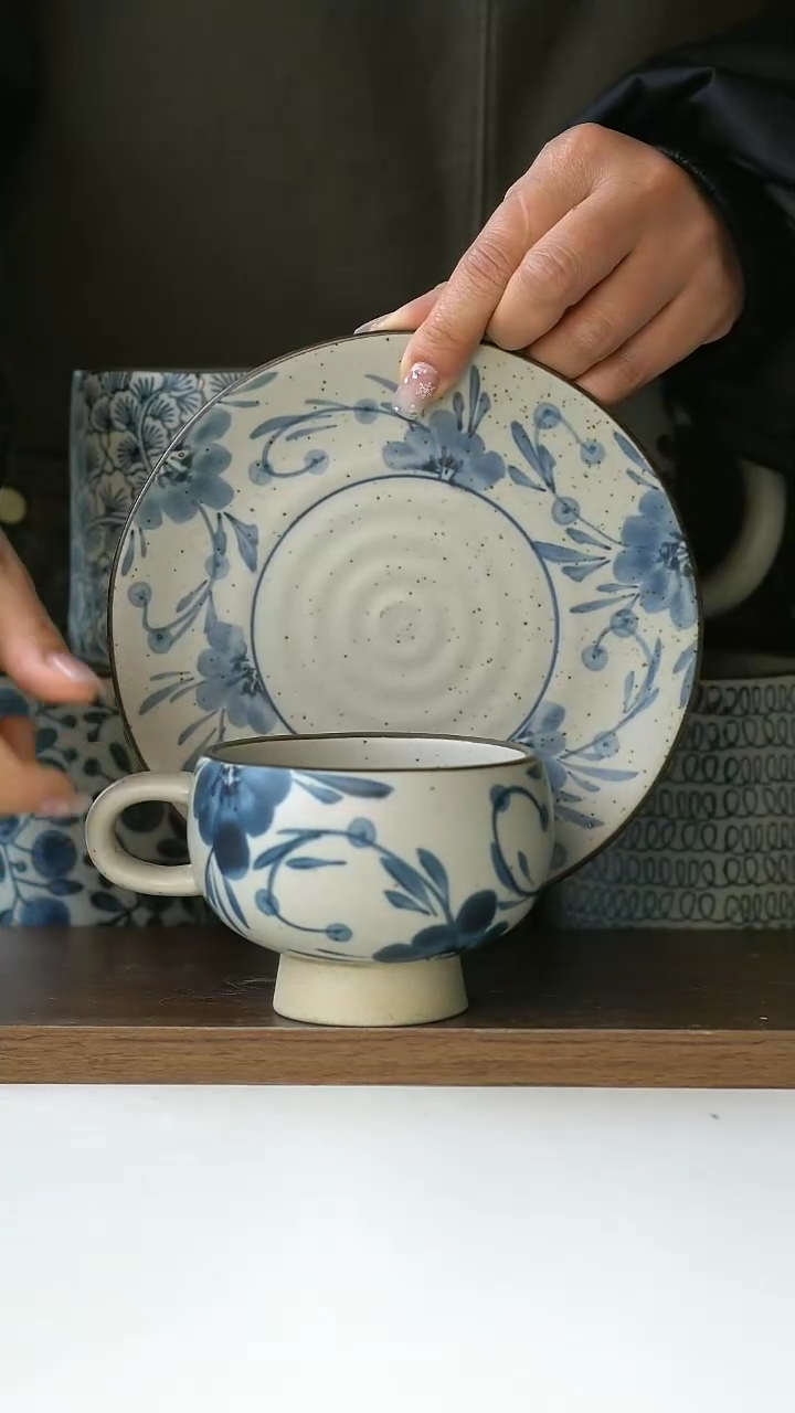 【闪购商品】陶瓷粗陶手绘七里香蛋杯+甜品盘@4-2@