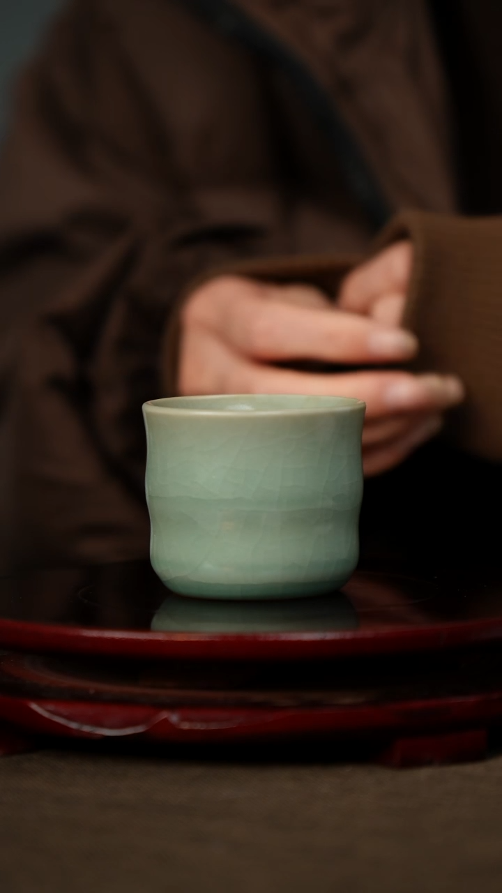 全品 仿古釉 竹节杯 