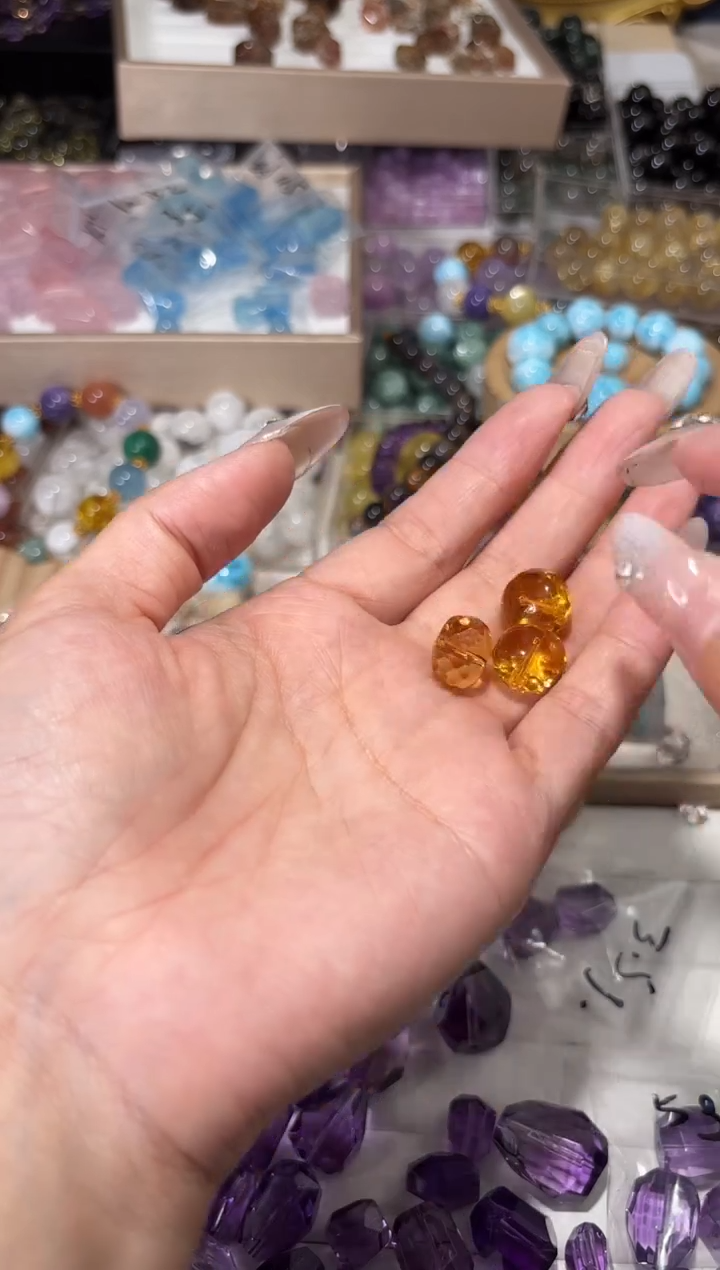 水晶手串未镶嵌爆力黄水晶算盘珠卡14