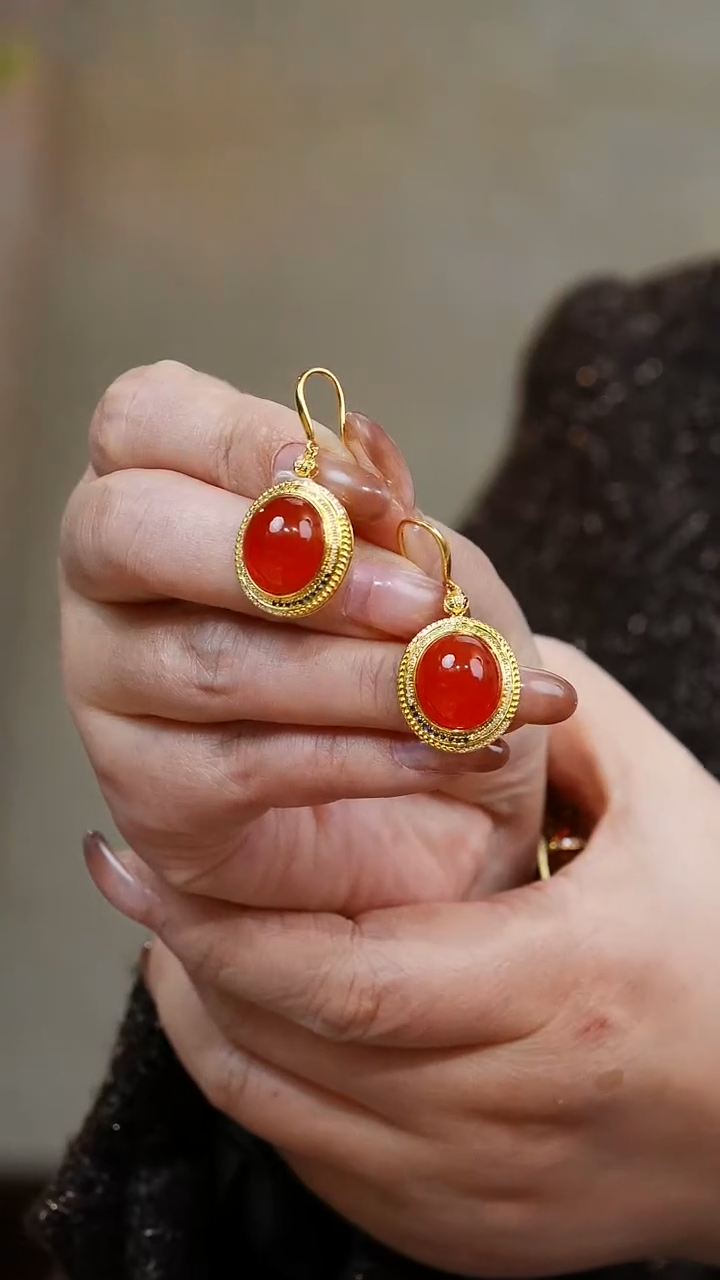 【闪购商品】南红玛瑙耳环18K金镶嵌028