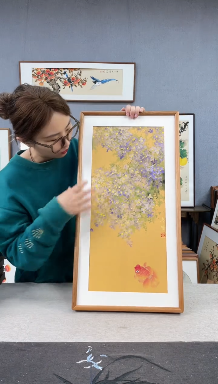 【闪购商品】国画闫冬雪-手绘带框作品-35*68-紫藤