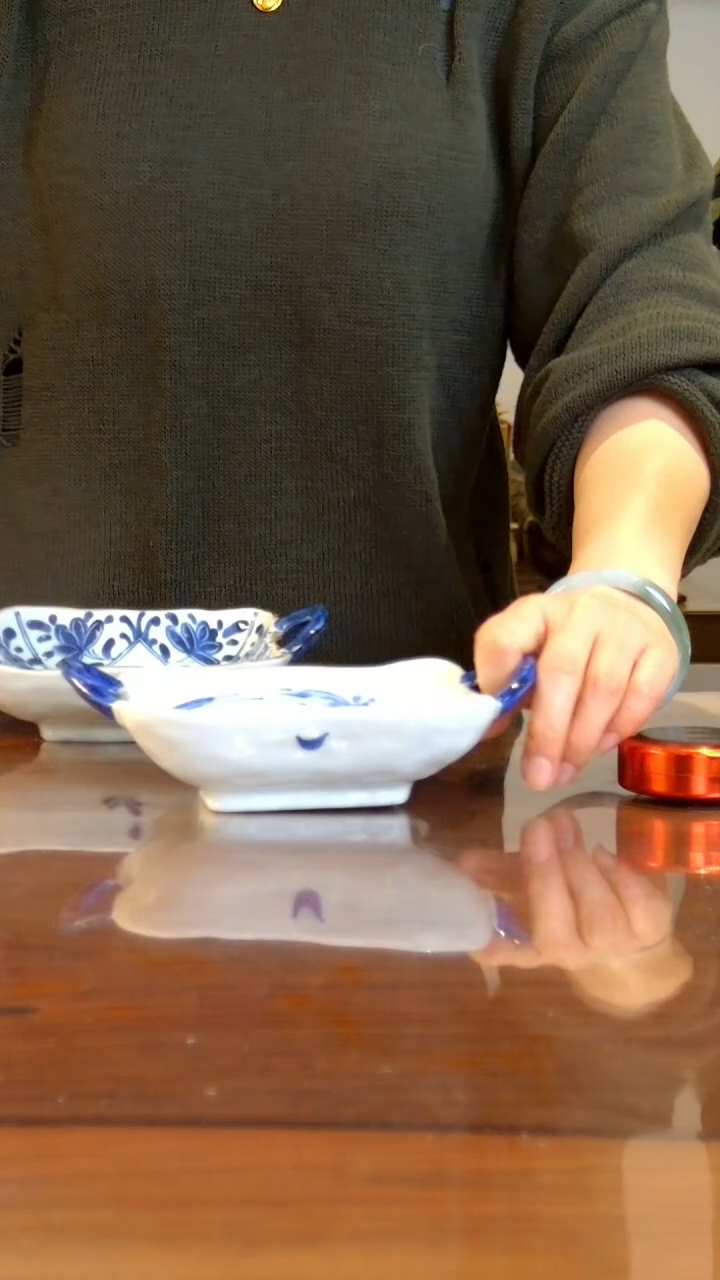 瓷日本原产波佐见小方蝶一对儿2只13*14*4