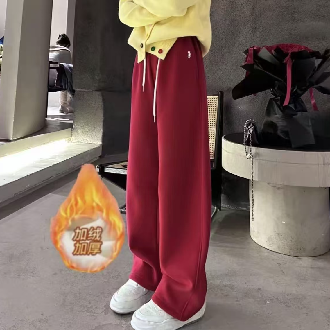 #2468款2025高腰加绒裤子冬季弯刀裤休闲裤显瘦加厚秋冬宽松显瘦