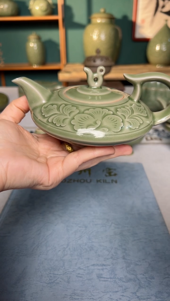 【闪购商品】其他耀州窑纯手工牡丹扁壶微瑕福利