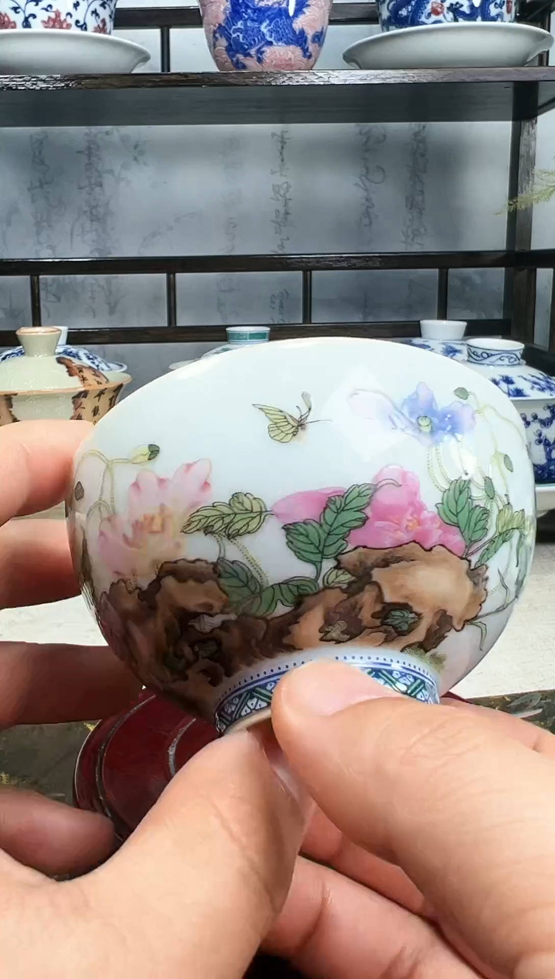 【闪购商品】杯子景德镇粉彩花卉鸡心杯