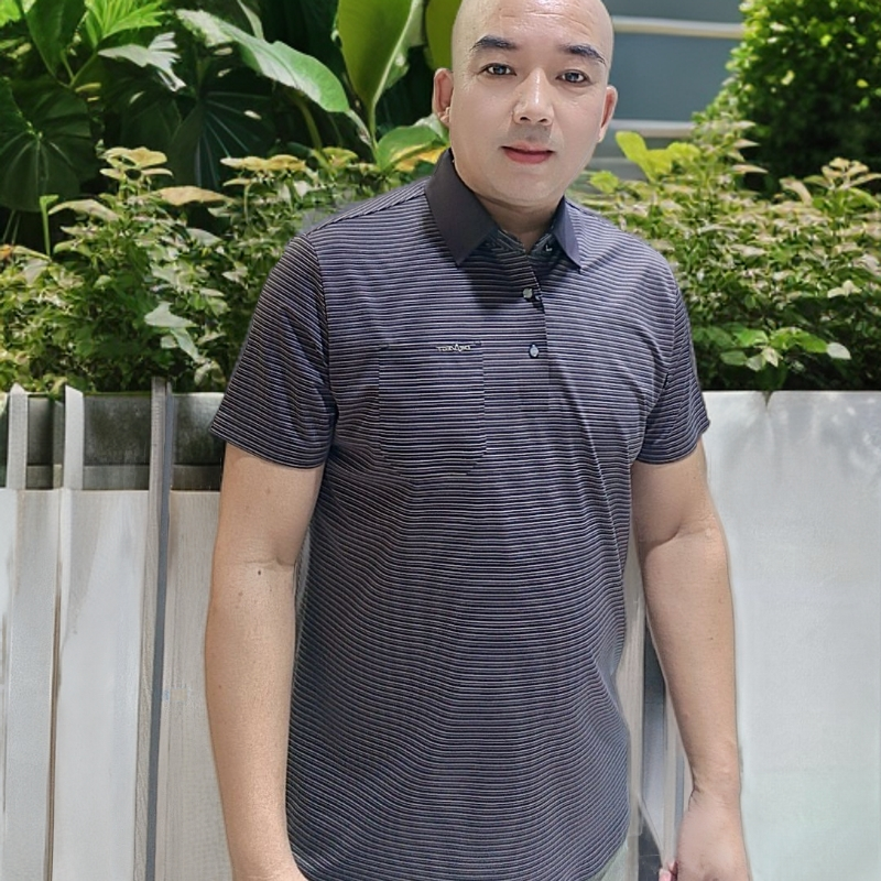 锦氨速干细条纹翻领商务休闲短袖T恤透气凉爽口袋常规百搭
