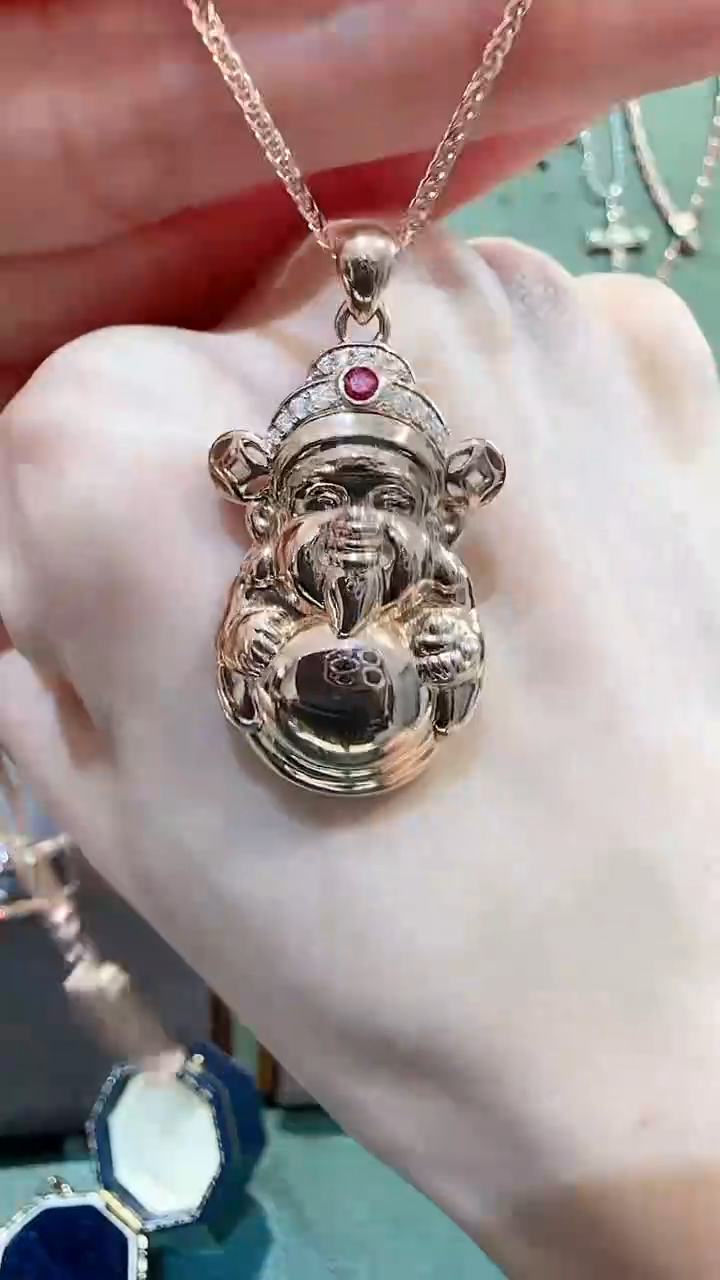 【闪购商品】天然钻石吊坠(不含链)18K金镶嵌18K金钻石财神吊坠