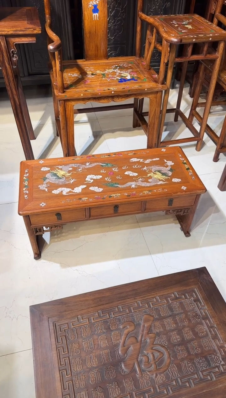 【闪购商品】木木艺双龙戏珠三抽屉地桌1180.8888