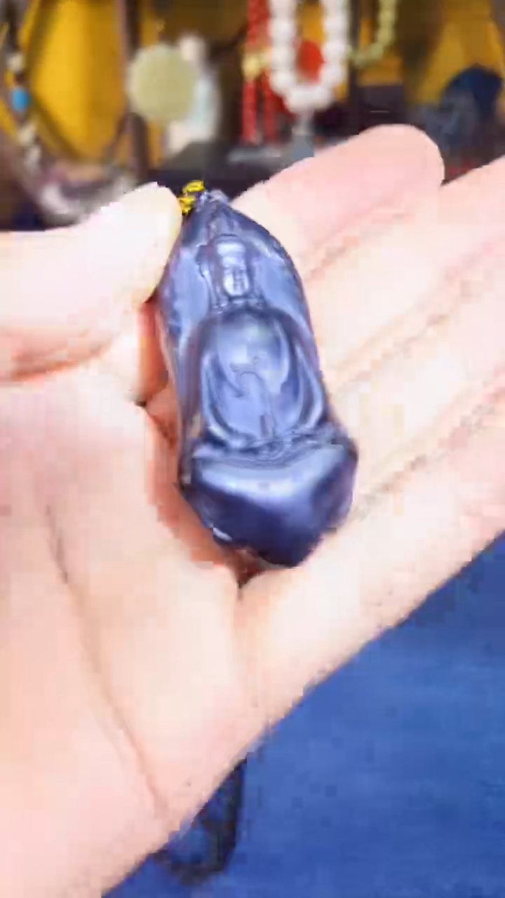 和田玉（墨玉）未镶嵌挂件和田 墨玉观音(飞铃文玩)