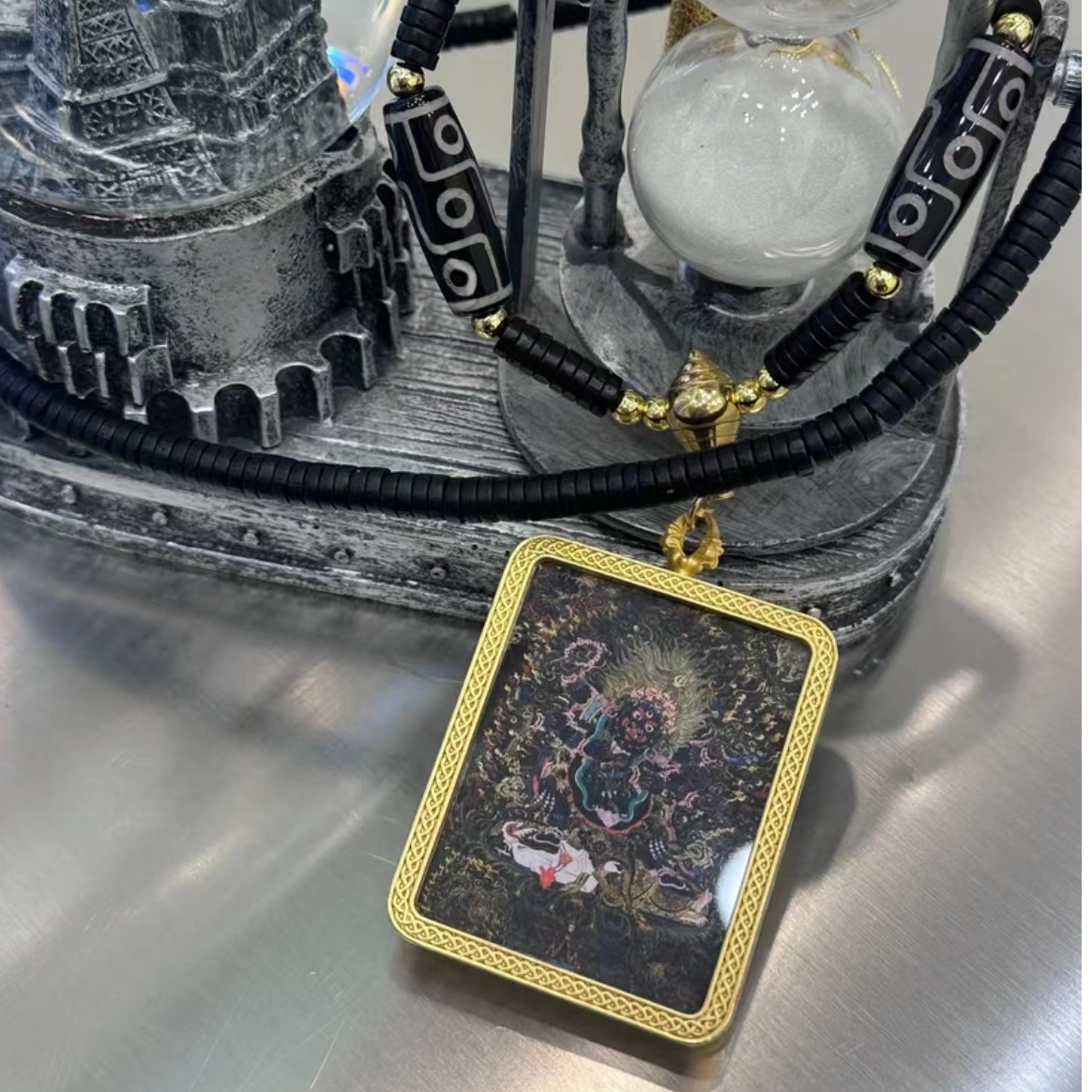 合金树脂项链 【茹姐甄选】项链轻奢镶嵌坠链复古精美古法时尚手工
