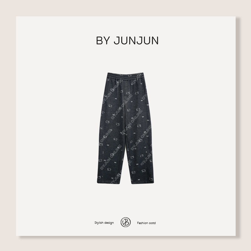 ByJunjun猫咪刺绣 加厚银狐绒卫裤保暖百搭显瘦松紧腰休闲裤