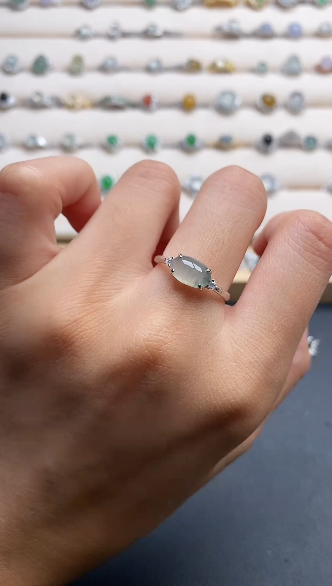 银S925镶嵌戒指翡翠3333333+3