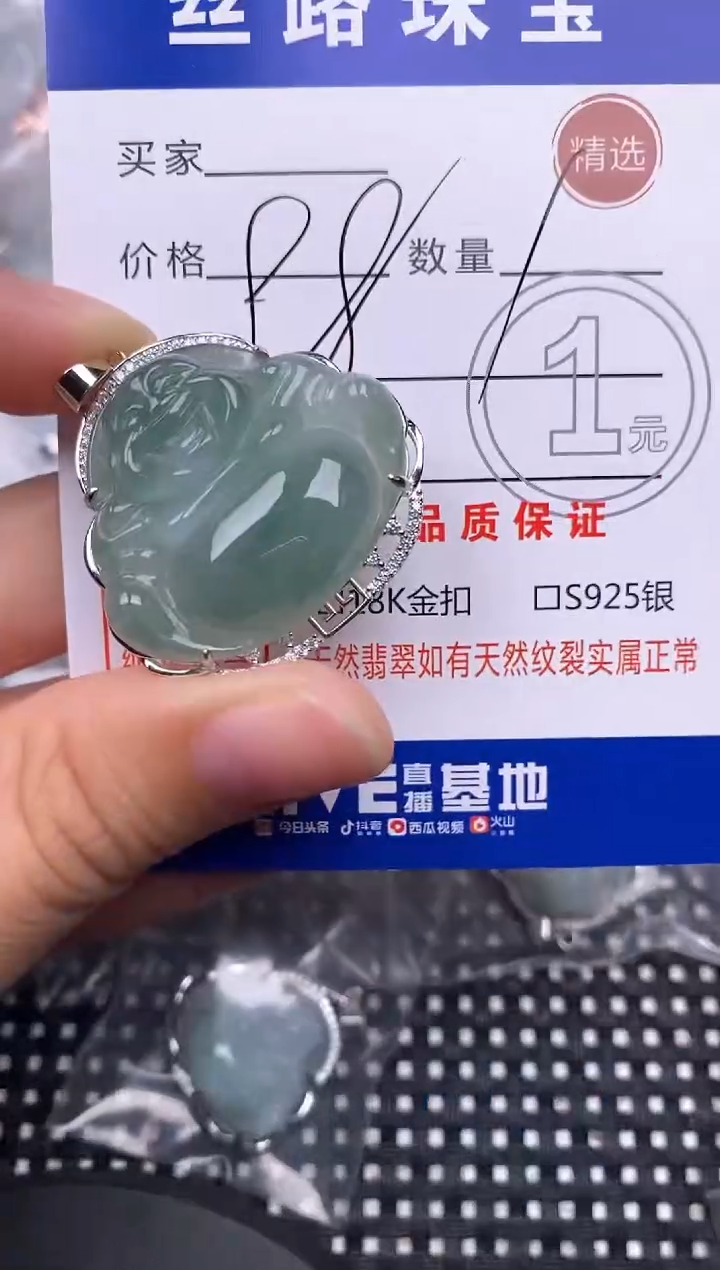 颈饰银S925镶嵌翡翠挂件