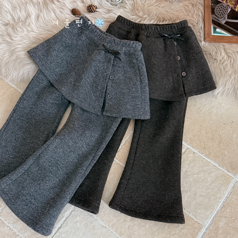 女童加绒裤子2025冬季新款女孩一体绒屁帘喇叭裤女宝宝休闲裙裤潮