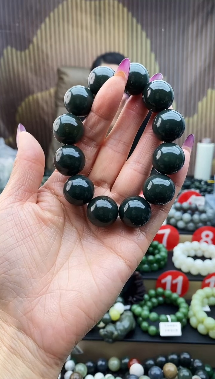 未镶嵌手串和田玉油青19