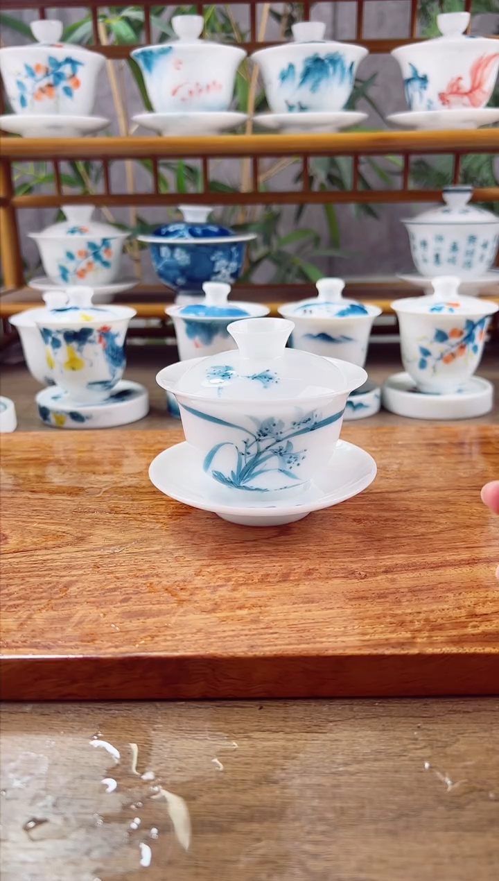 【闪购商品】微瑕高冰兰花150ml三才盖碗
