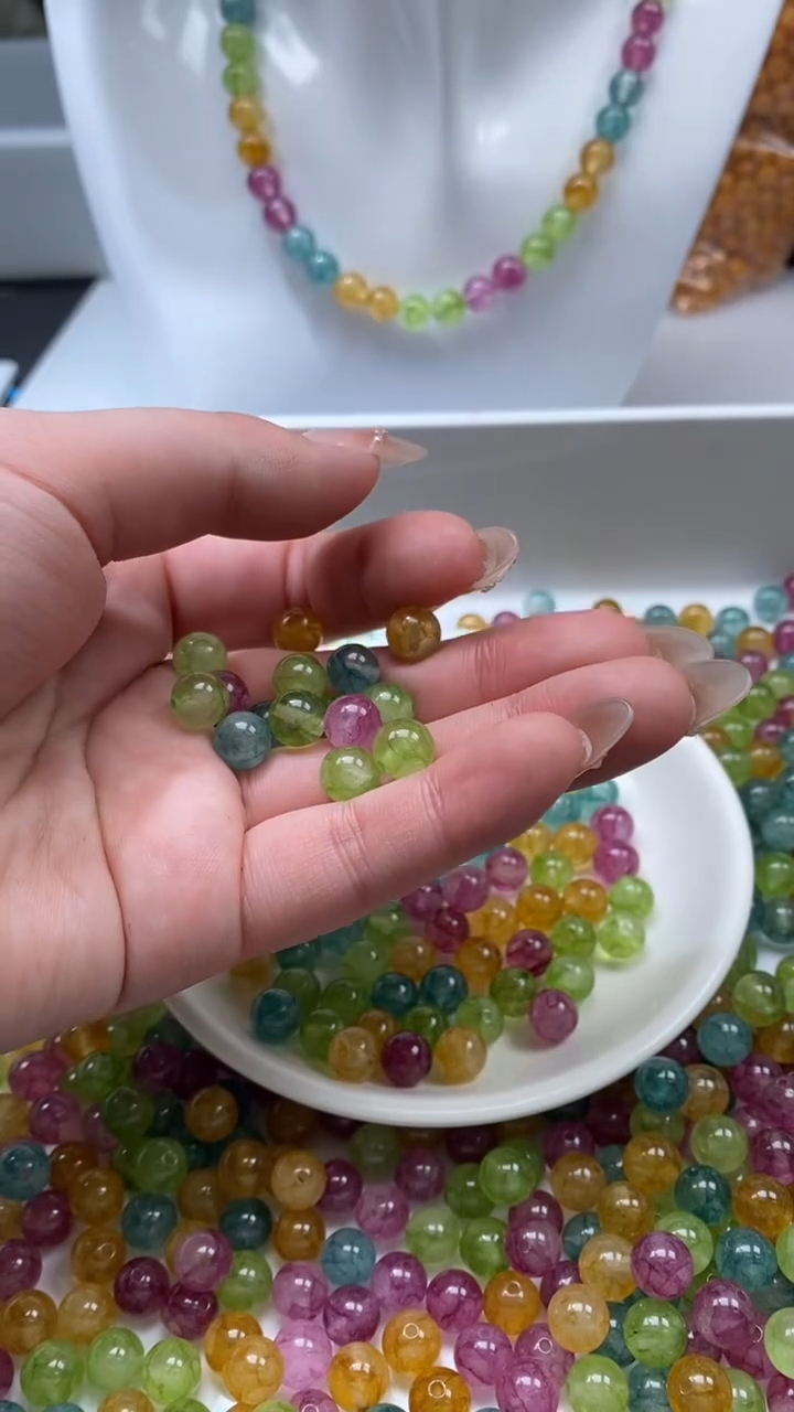 颈饰未镶嵌水晶W2502彩虹碧玺8MM*15颗