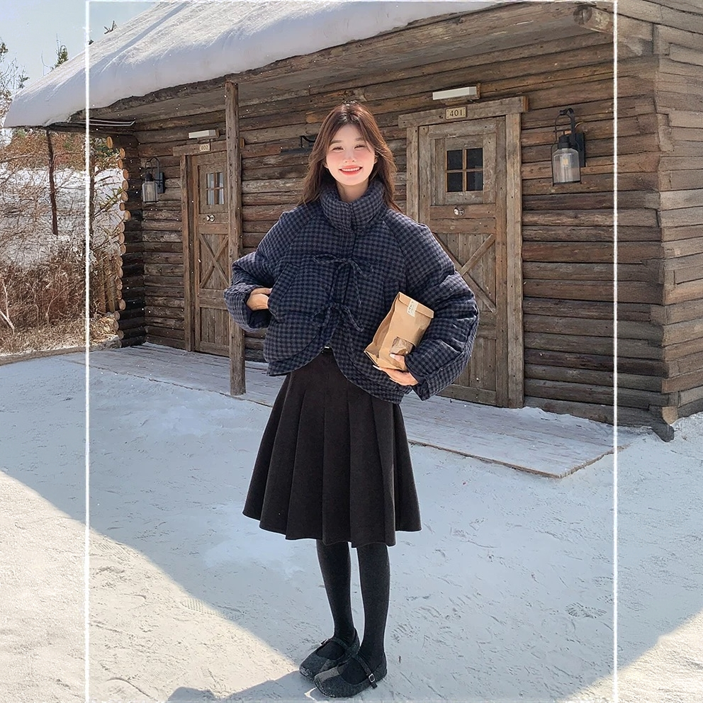 美式设计感格子立领短款棉衣棉服冬季2025日系加厚复古面包外套