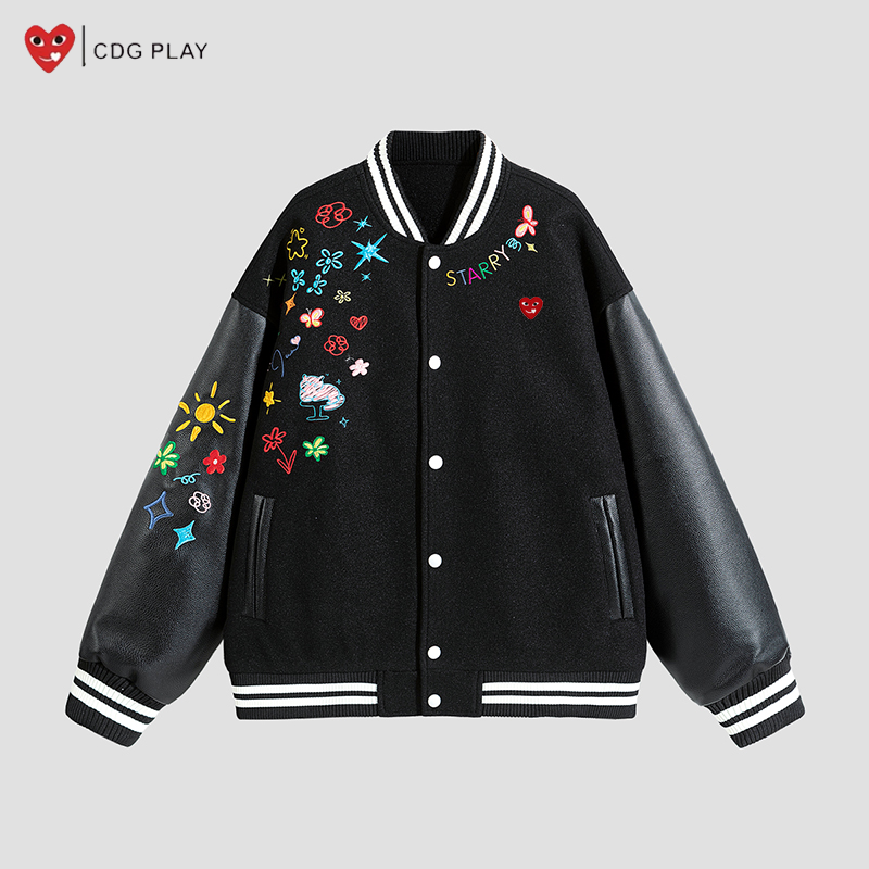 CDG PLAY爱心拼色漫画夹克男2025秋冬信款百搭情侣夹克