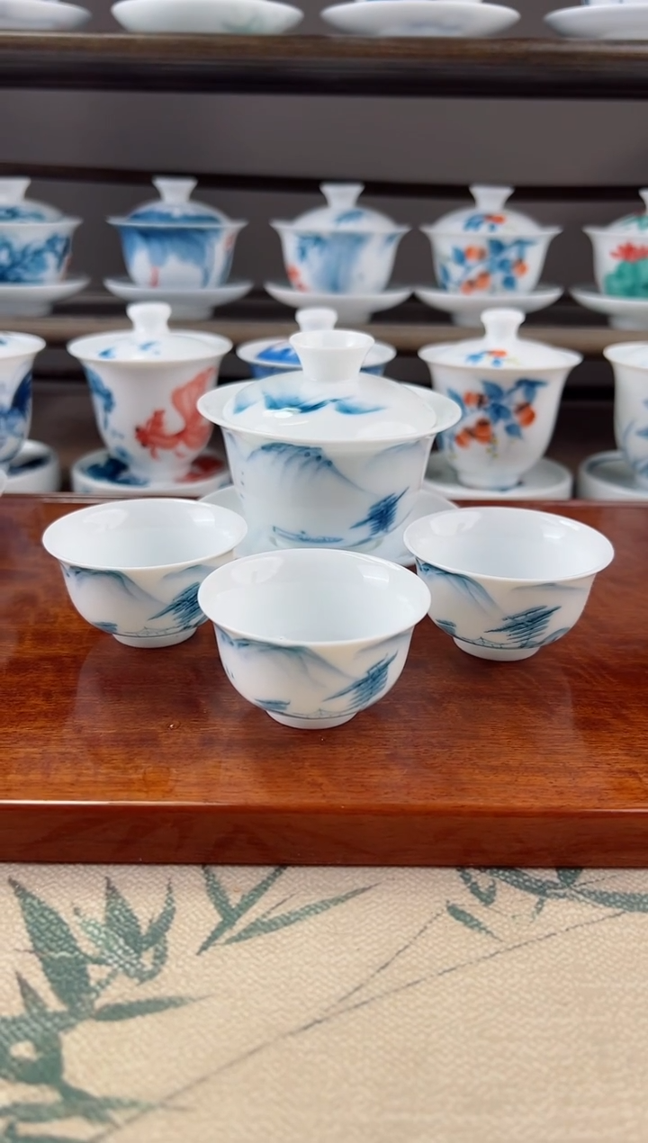 全品清山水130ml三才盖碗+小和顺杯3个