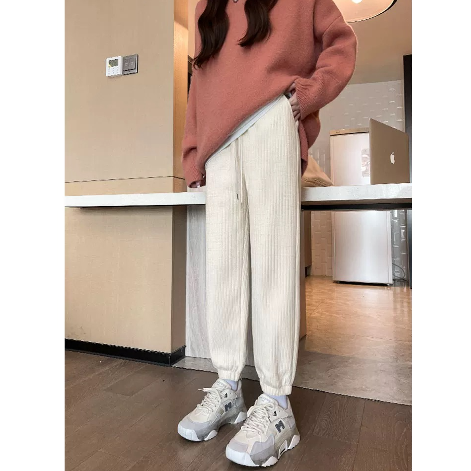 2017#雪尼尔运动裤女加厚宽松束脚休闲小个子萝卜哈伦裤