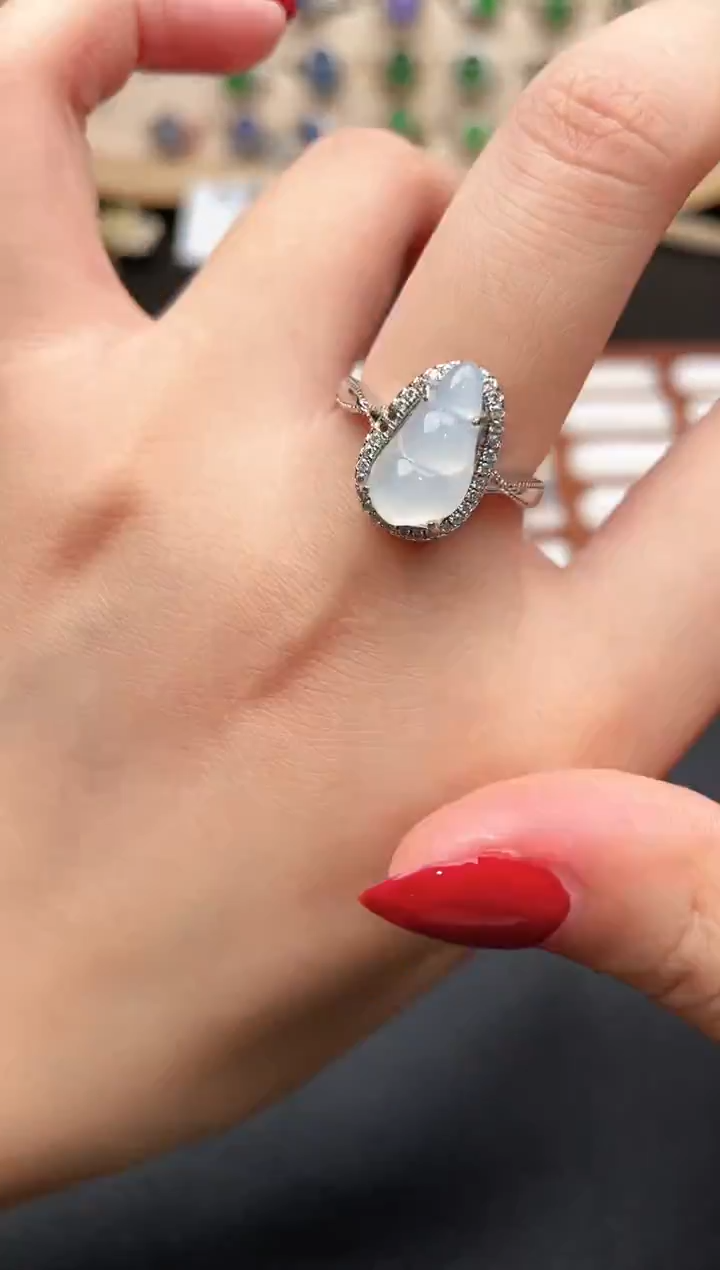 银S925镶嵌戒指翡翠一物一证一礼盒