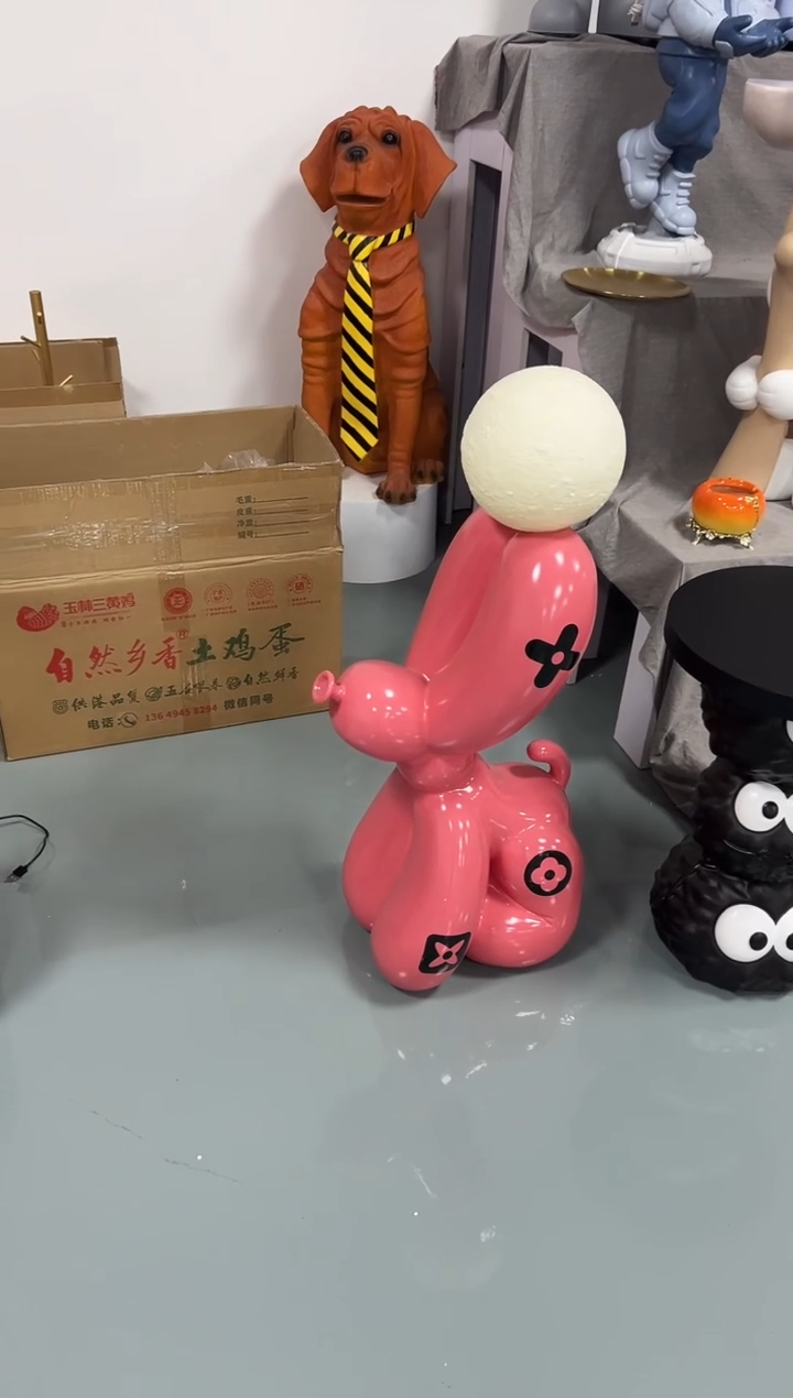 树脂气球狗落地摆件粉红色
