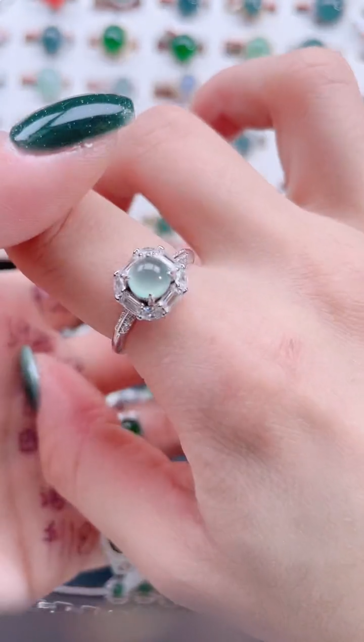 银S925镶嵌戒指翡翠天然翡翠