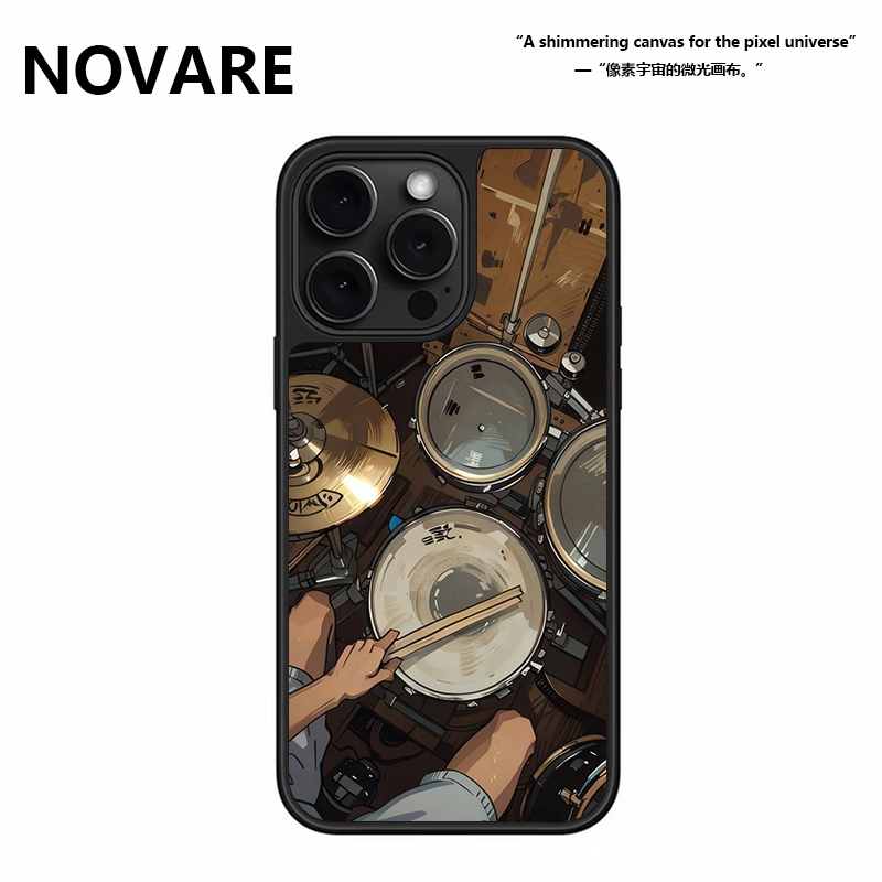 架子鼓的韵律磨砂黑色磁吸电镀壳适用于苹果17promax小众防摔16