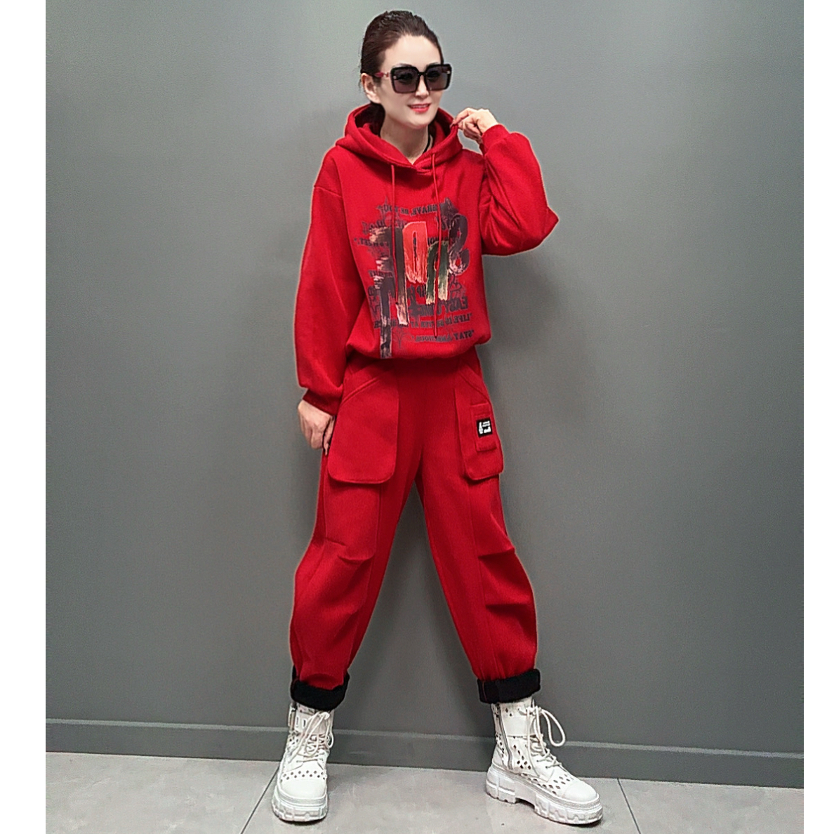 加绒胶印时尚百搭连帽卫衣