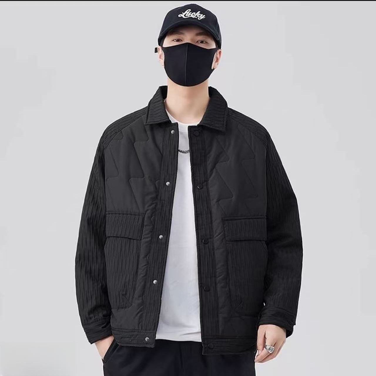 【3357】秋季新款潮流拼接翻领夹棉加厚衬衫夹克外套