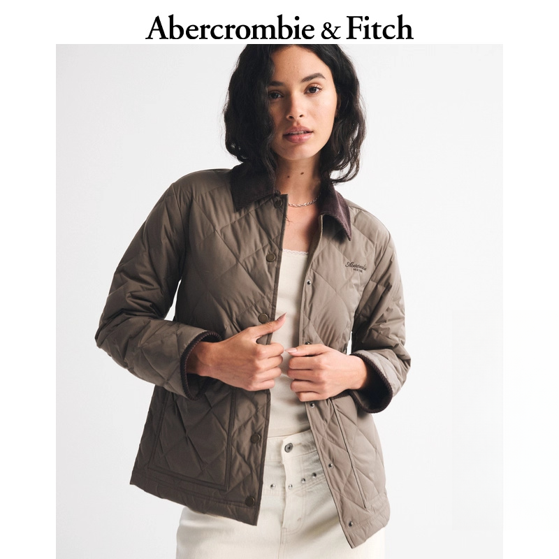 AF女装25秋冬新款美式字母LOGO灯芯绒翻领羽绒服外套KI144-5242