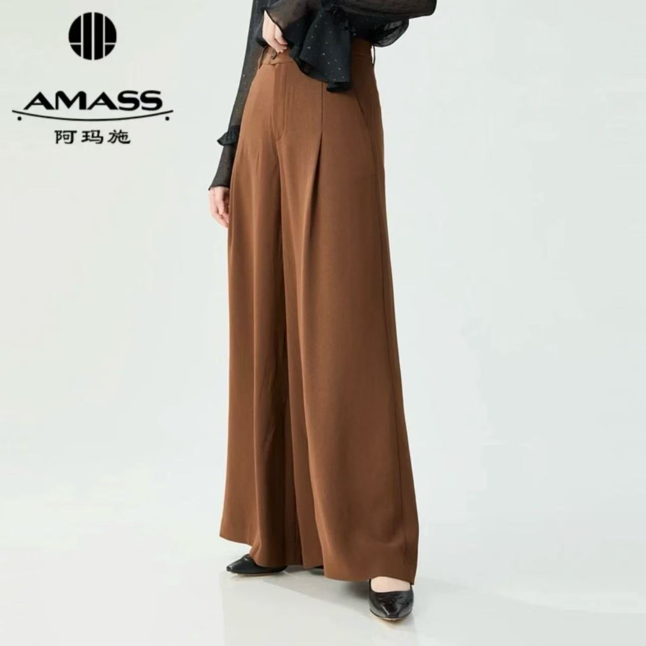 AMASS/阿玛施新款时尚通勤垂感百搭中腰微喇宽腿裤5100600