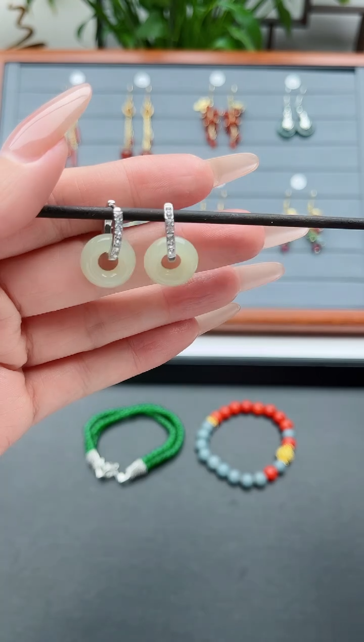 【闪购商品】和田玉耳饰银S925镶嵌26和田玉耳扣