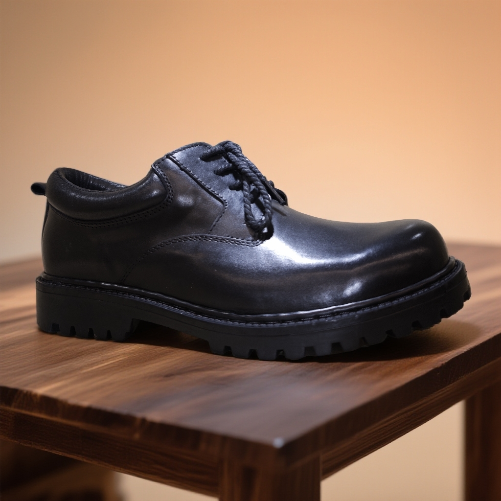 植鞣牛皮手工水洗4眼绑带鞋时尚复古休闲厚底低帮海绵口大头皮鞋