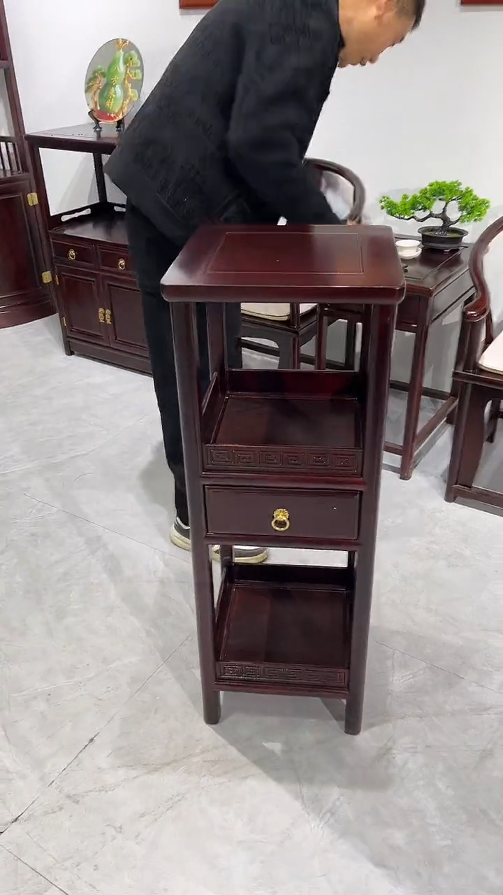 黑酸枝木类成套家具 黑酸枝抽屉花架35*35*95高     