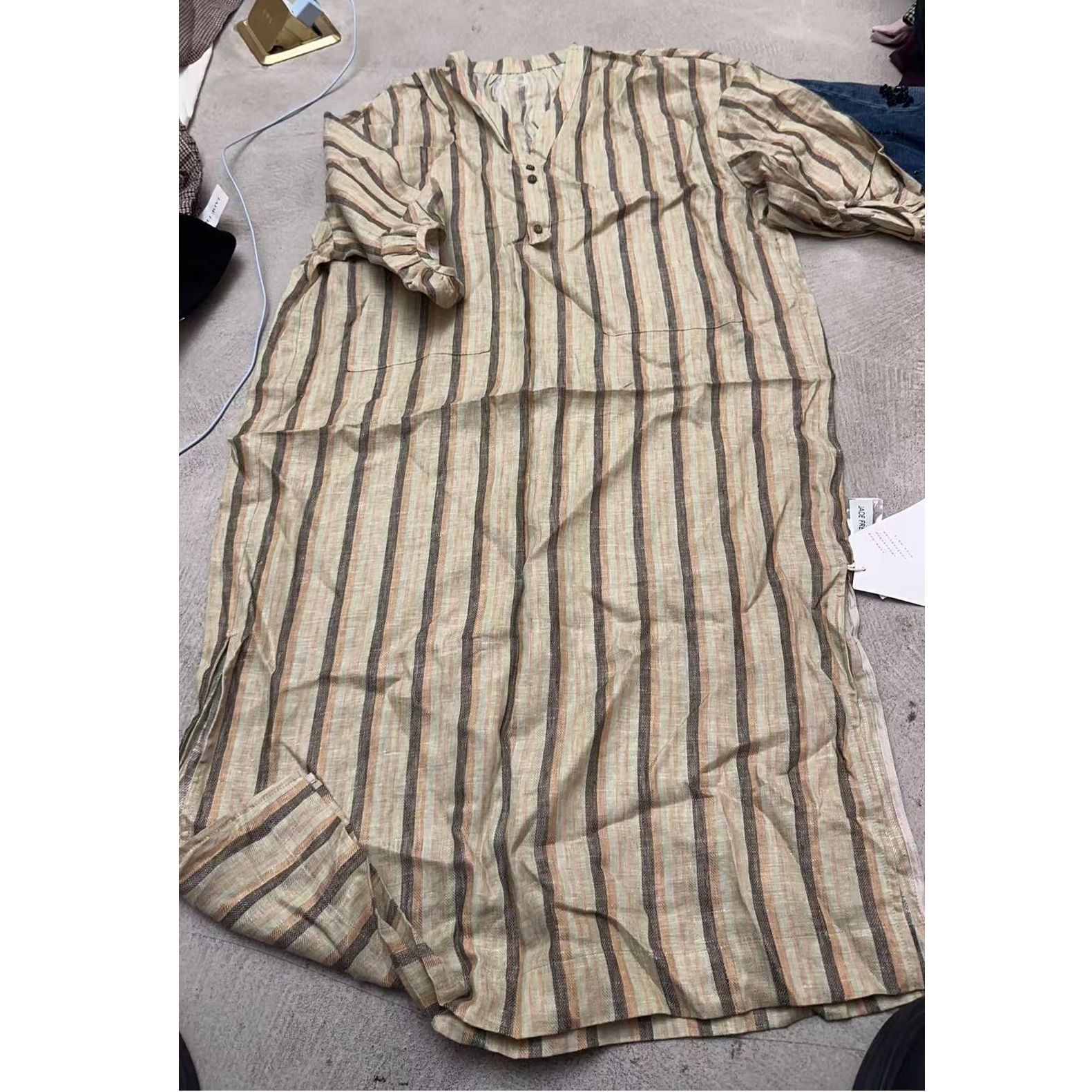 KOKO WANG夏季时尚气质休闲竖条纹系扣V领连衣裙X6675G17BY63